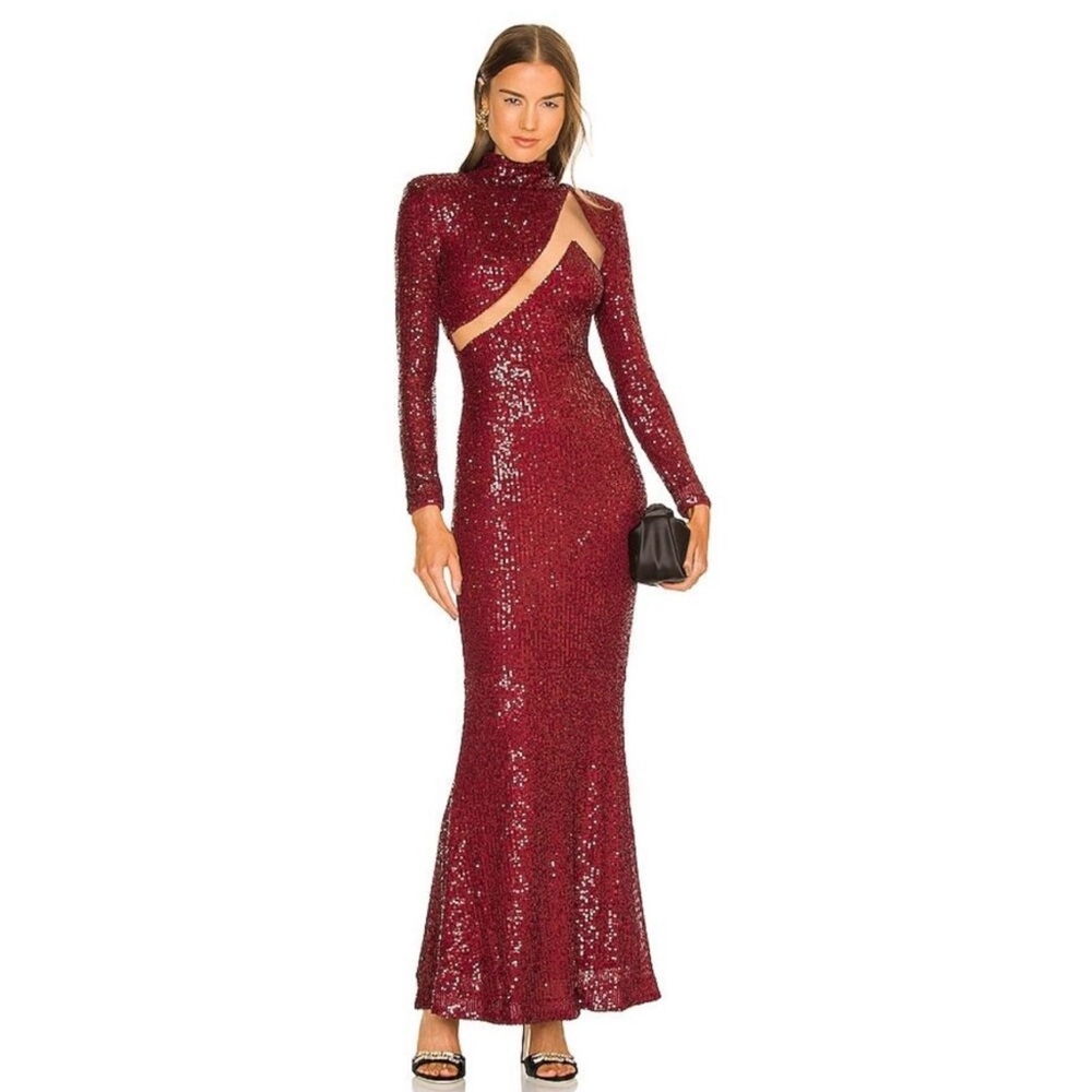 Revolve Michael Costello Houston Gown Dress Long Sleeve Burgundy Red Size XS